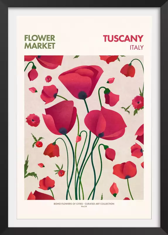 Toscane marché aux fleurs - tableau coquelicots