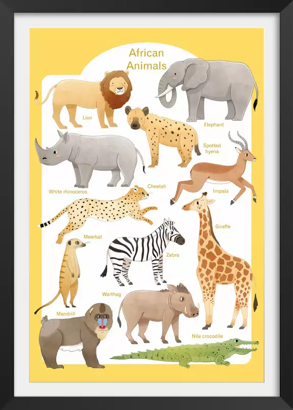 Animaux d'Afrique - affiche pour enfant