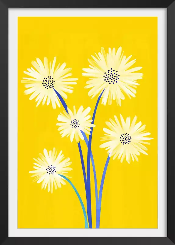 Fleurs à tiges bleues - affiche fleurs