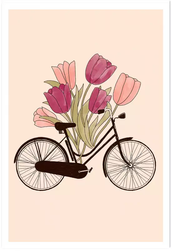 Amsterdam, ville de vélos - affiche de fleurs