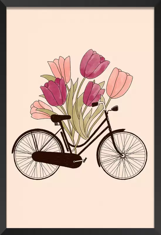 Amsterdam, ville de vélos - affiche de fleurs