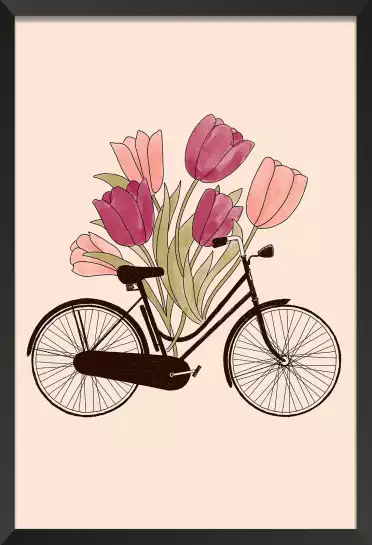 Amsterdam, ville de vélos - affiche de fleurs