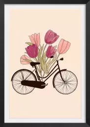 Amsterdam, ville de vélos - affiche de fleurs