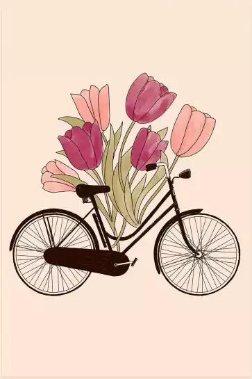 Amsterdam, ville de vélos - affiche de fleurs
