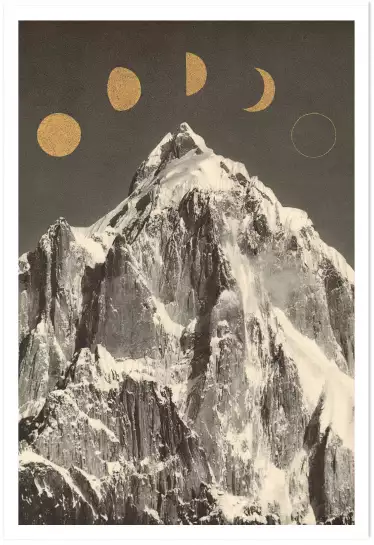 Lunes et montagne - affiche surrealiste