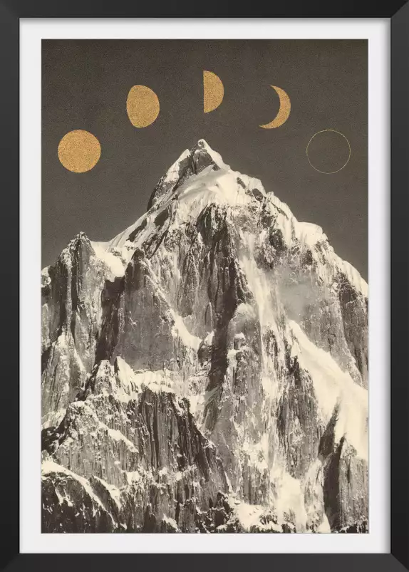 Lunes et montagne - affiche surrealiste