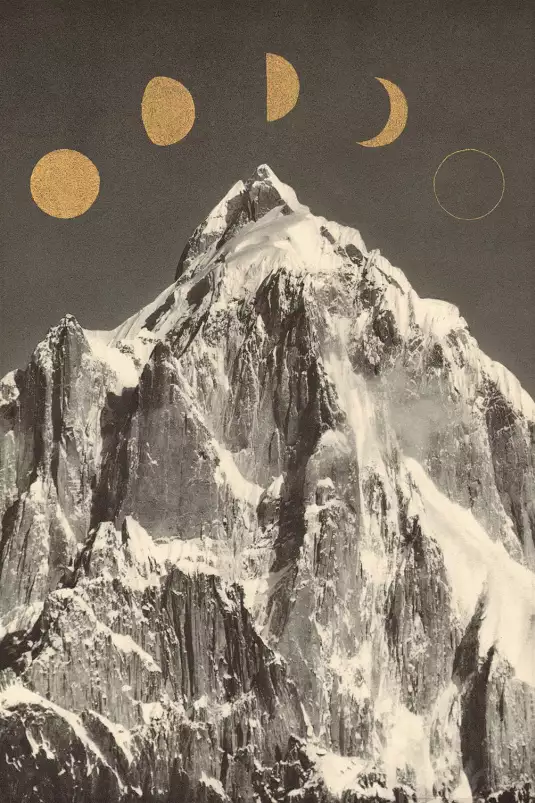 Lunes et montagne - affiche surrealiste