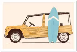 Mehari et surf - affiche voiture vintage