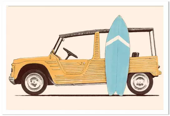 Mehari et surf - affiche voiture vintage