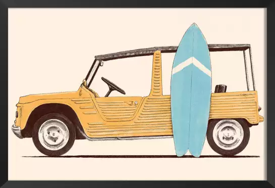 Mehari et surf - affiche voiture vintage