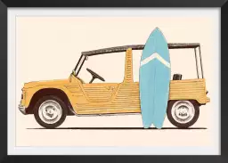 Mehari et surf - affiche voiture vintage