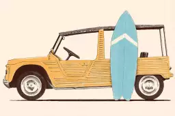 Mehari et surf - affiche voiture vintage