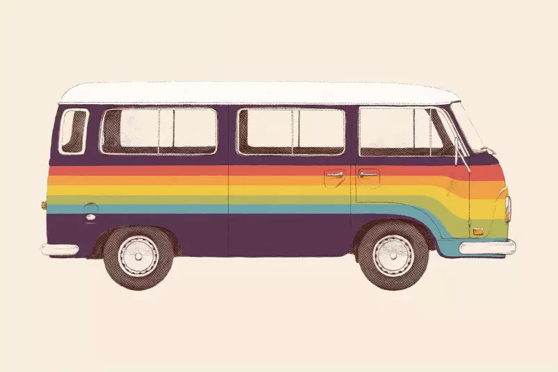 Van rainbow - affiche voiture vintage