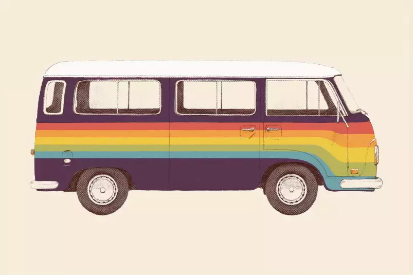 Van rainbow - affiche voiture vintage