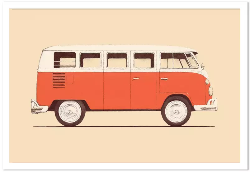 Red van - affiche voiture vintage