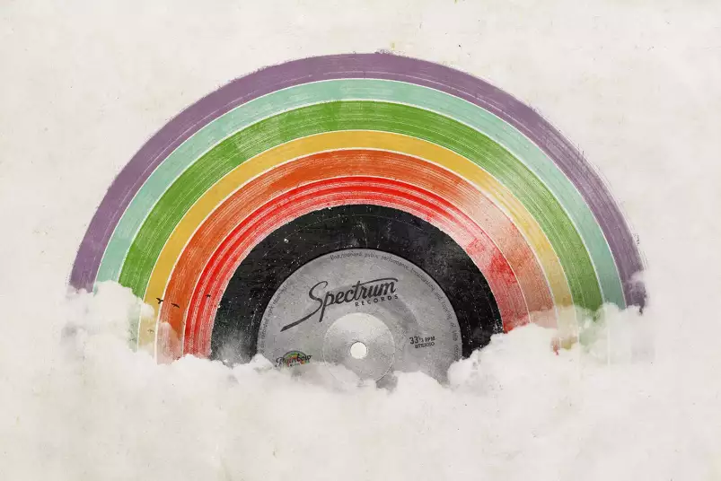 Rainbow records - affiche retro vintage