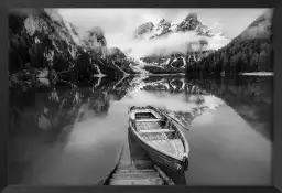 Lac de braies en n&b - affiche noir et blanc