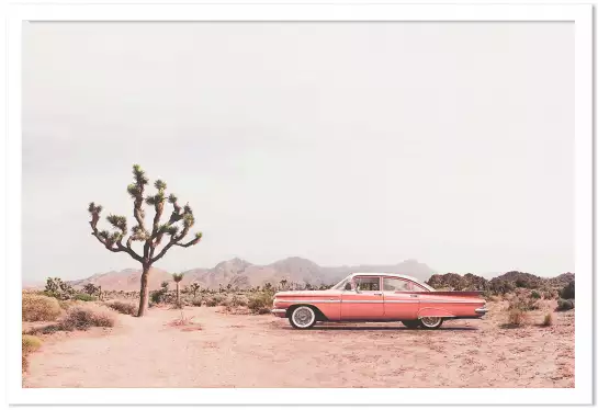 Dans le désert - affiche voiture vintage