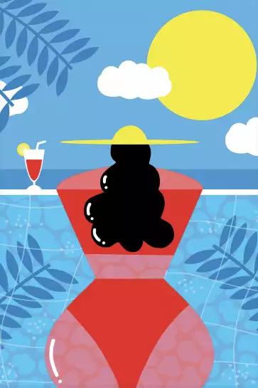 Femme au bord de la piscine - affiche pop art