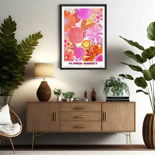 Marché aux roses - affiche de fleurs