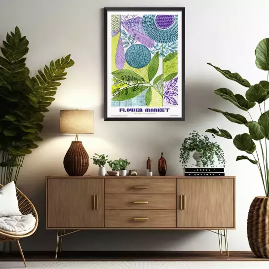 Flower power market purple - affiche de fleurs