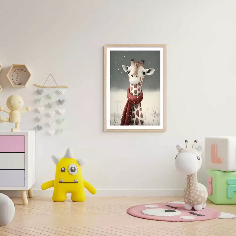 Girafe sous la neige - affiche chambre enfant