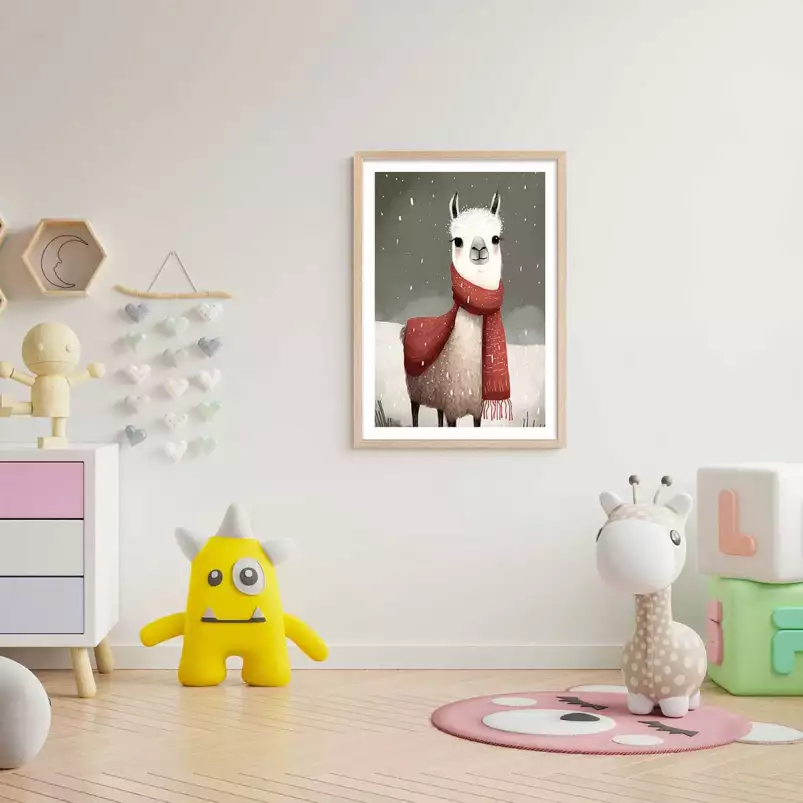 Lama sous la neige - affiche chambre enfant