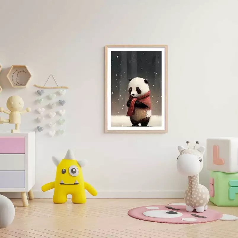 Panda sous la neige - affiche chambre enfant