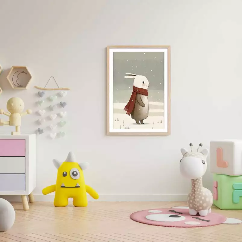 Lapin sous la neige - affiche chambre enfant