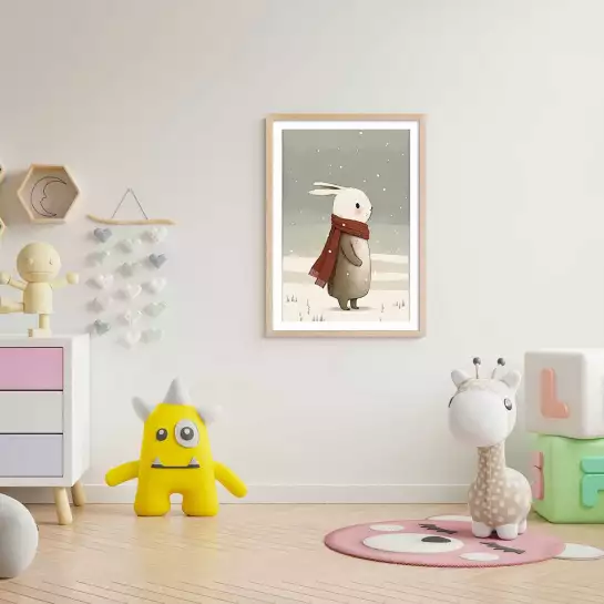 Lapin sous la neige - affiche chambre enfant