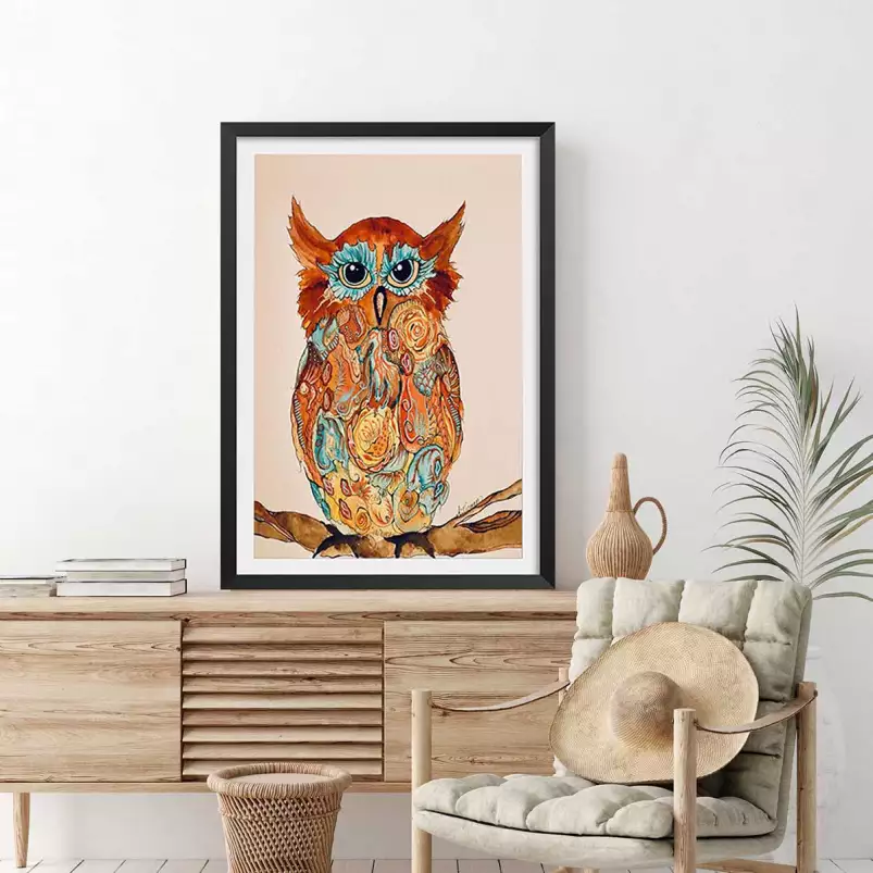 Hibou aux yeux bleus - affiche oiseaux