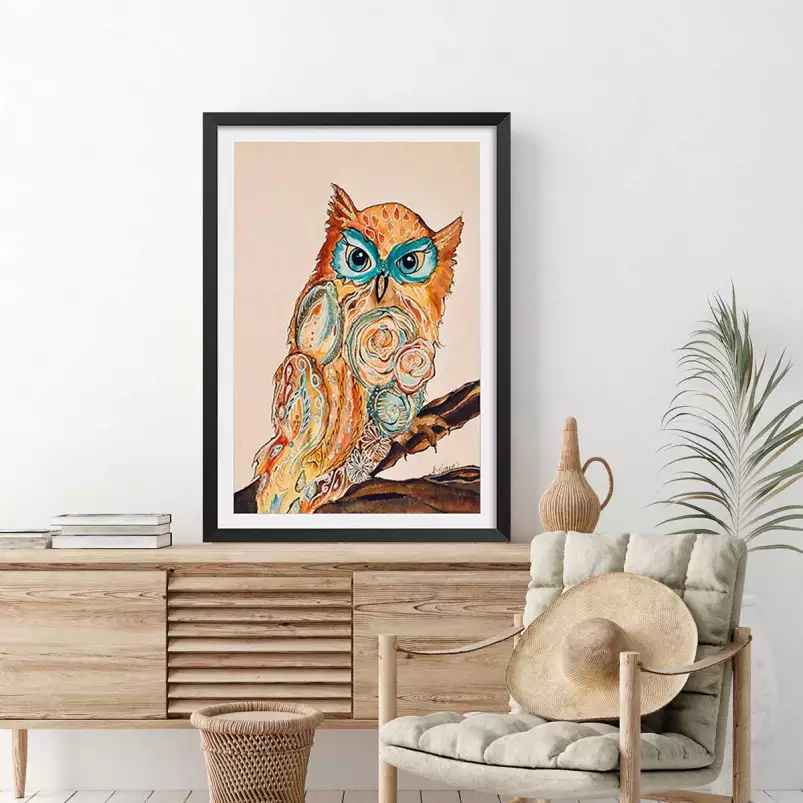 Hibou masqué - affiche oiseaux