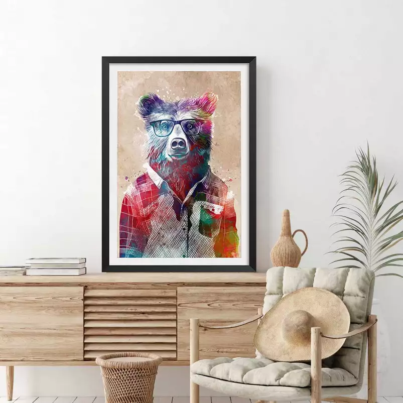 Ours hipster - tableau animaux colorés