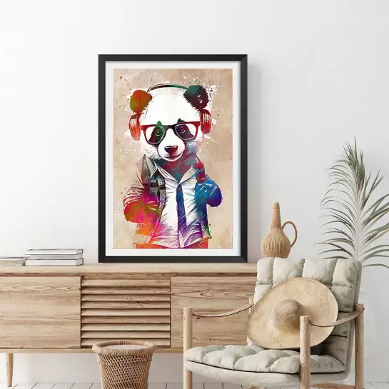 Hipster panda - tableau animaux colorés