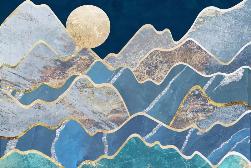 Paysage de montagnes au clair de lune - abstrait tableau design