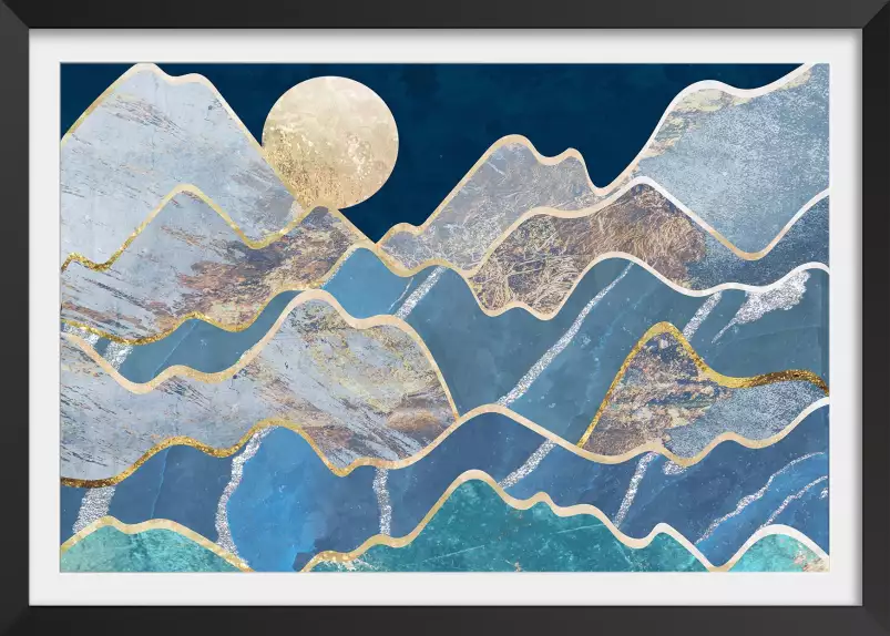 Paysage de montagnes au clair de lune - abstrait tableau design