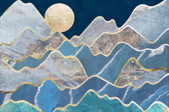 Paysage de montagnes au clair de lune - abstrait tableau design