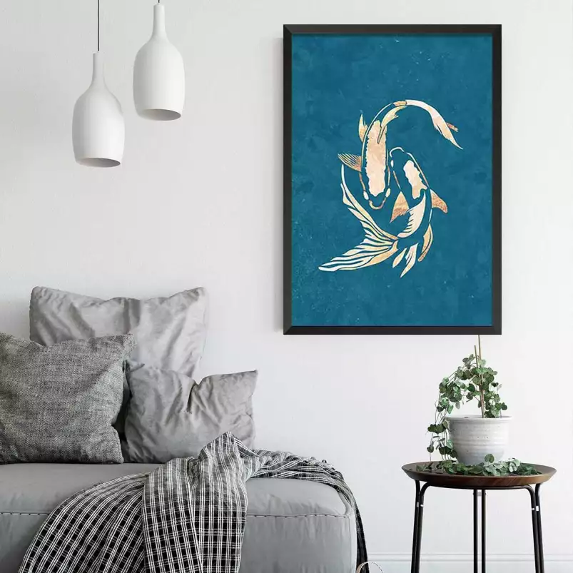 Poisson koï bleu doré - affiche poisson