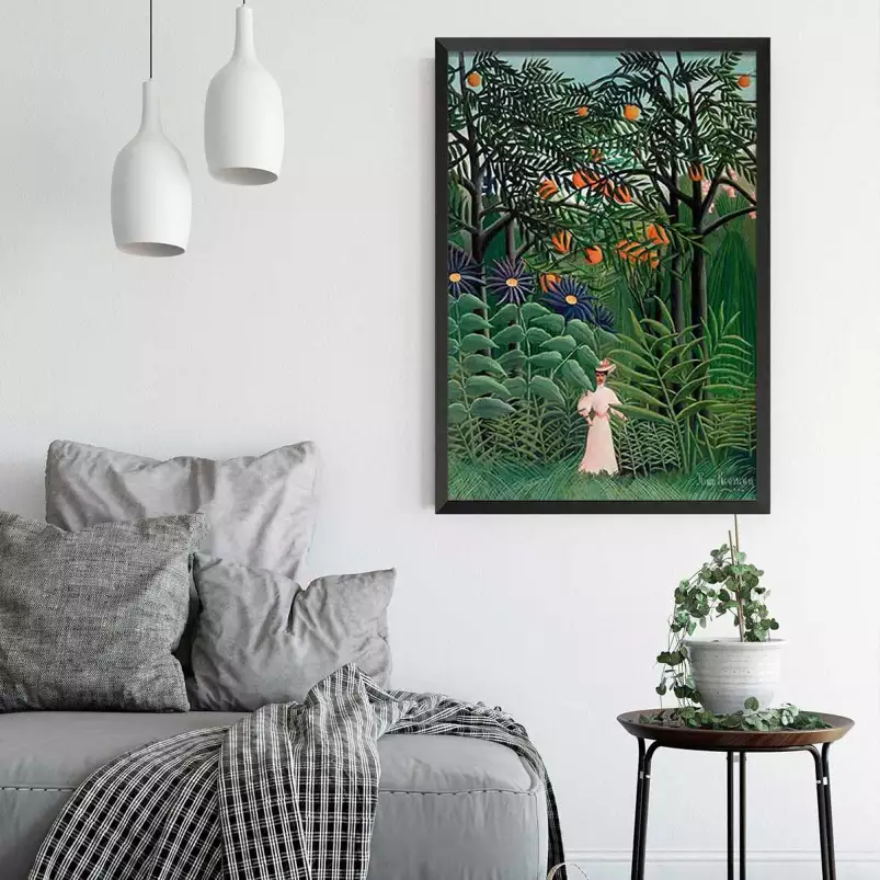 Femme se promenant dans une foret exotique - douanier rousseau jungle