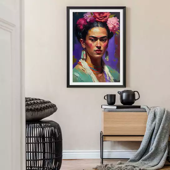 Portrait de Frida - affiche de fleurs