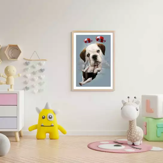 Chiot sur parachute - poster enfant