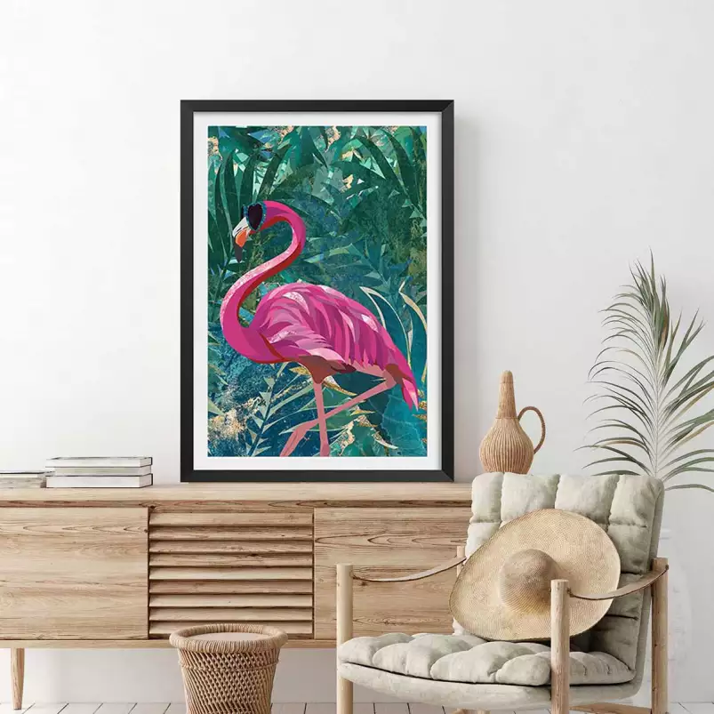 Balade du flamant rose - affiche oiseaux tropicaux