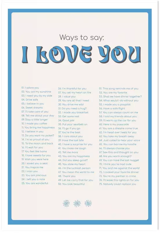 Poème I love you my blue - citation affiche