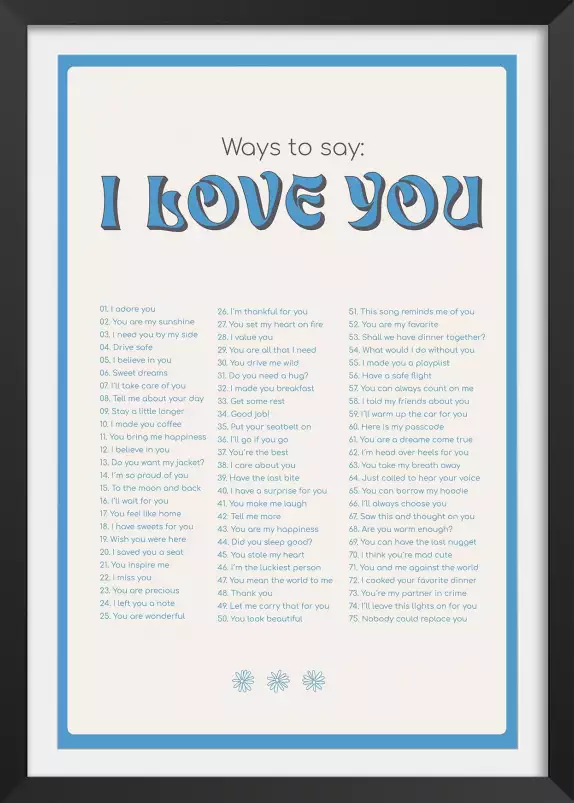 Poème I love you my blue - citation affiche