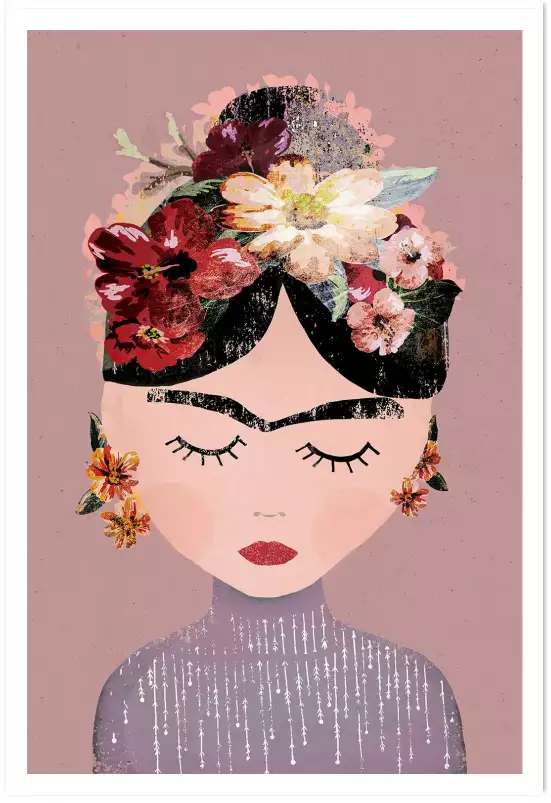 Frida en pastel - affiche de fleurs