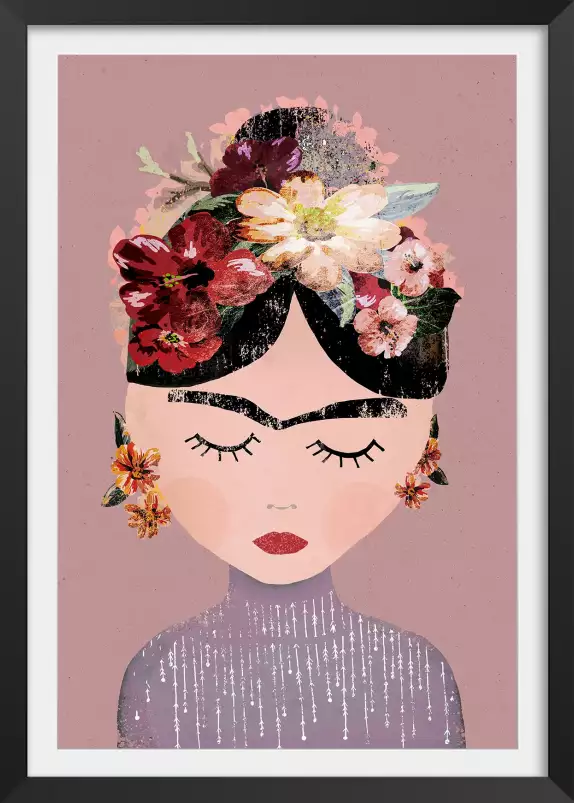 Frida en pastel - affiche de fleurs