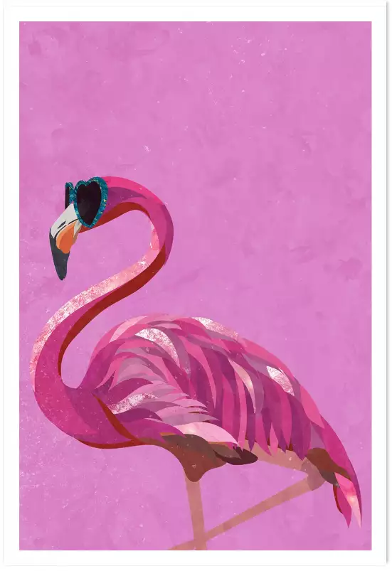 Flamant rose métallisé magenta - affiche oiseaux