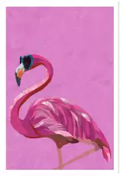 Flamant rose métallisé magenta - affiche oiseaux