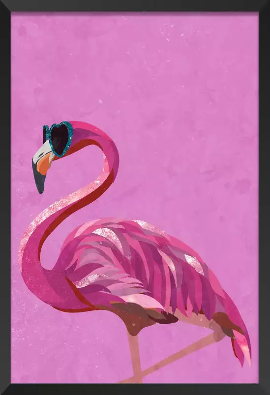 Flamant rose métallisé magenta - affiche oiseaux