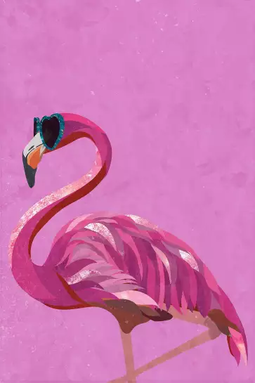 Flamant rose métallisé magenta - affiche oiseaux
